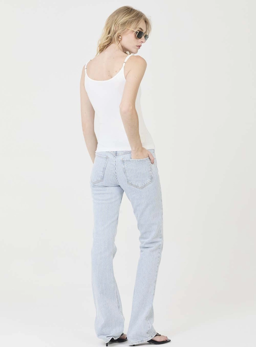 Calça Jeans Feminina Reta Stretch Listrada Estampados 4
