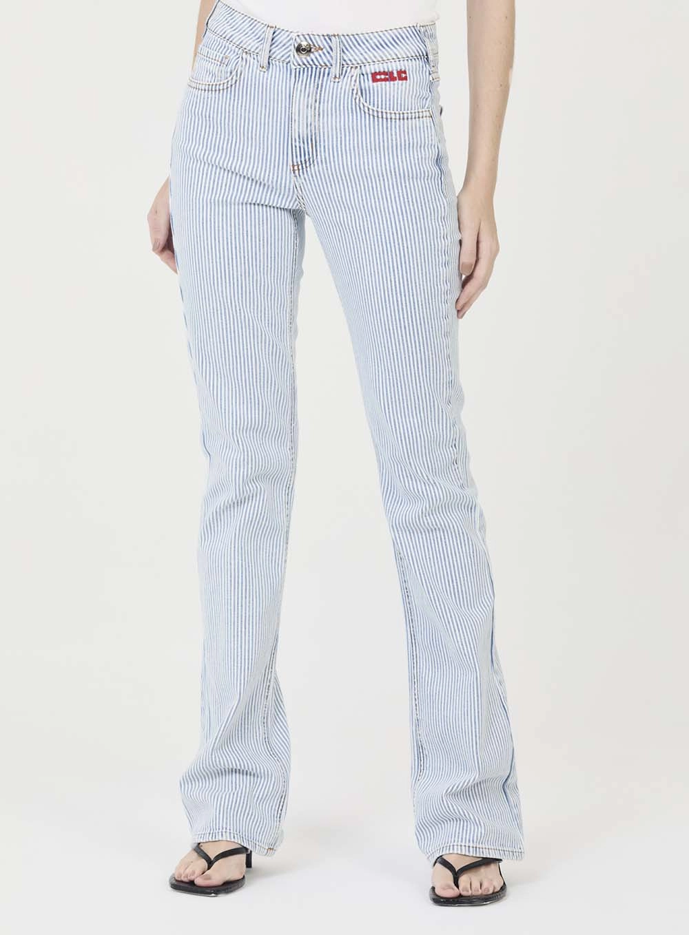 Calça Jeans Feminina Reta Stretch Listrada Estampados 2