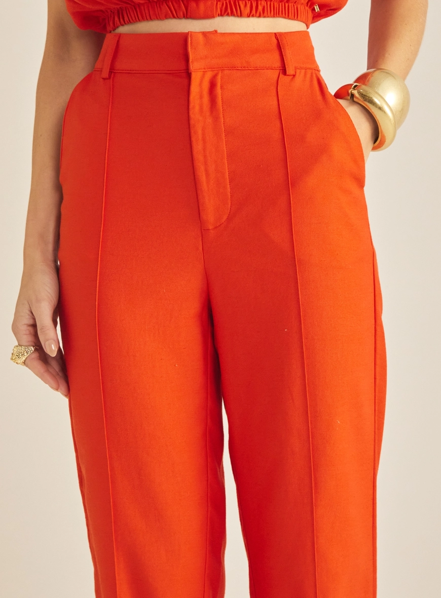 Calça Feminina Alfaiataria Linho Vermelho 3