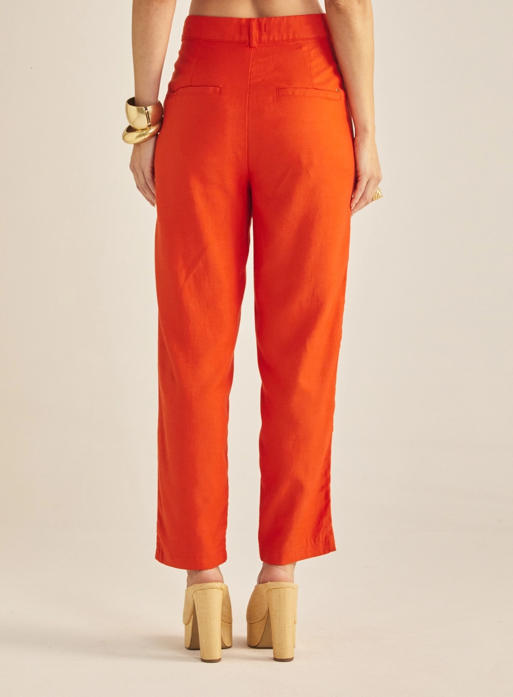 Calça Feminina Alfaiataria Linho Vermelho 4