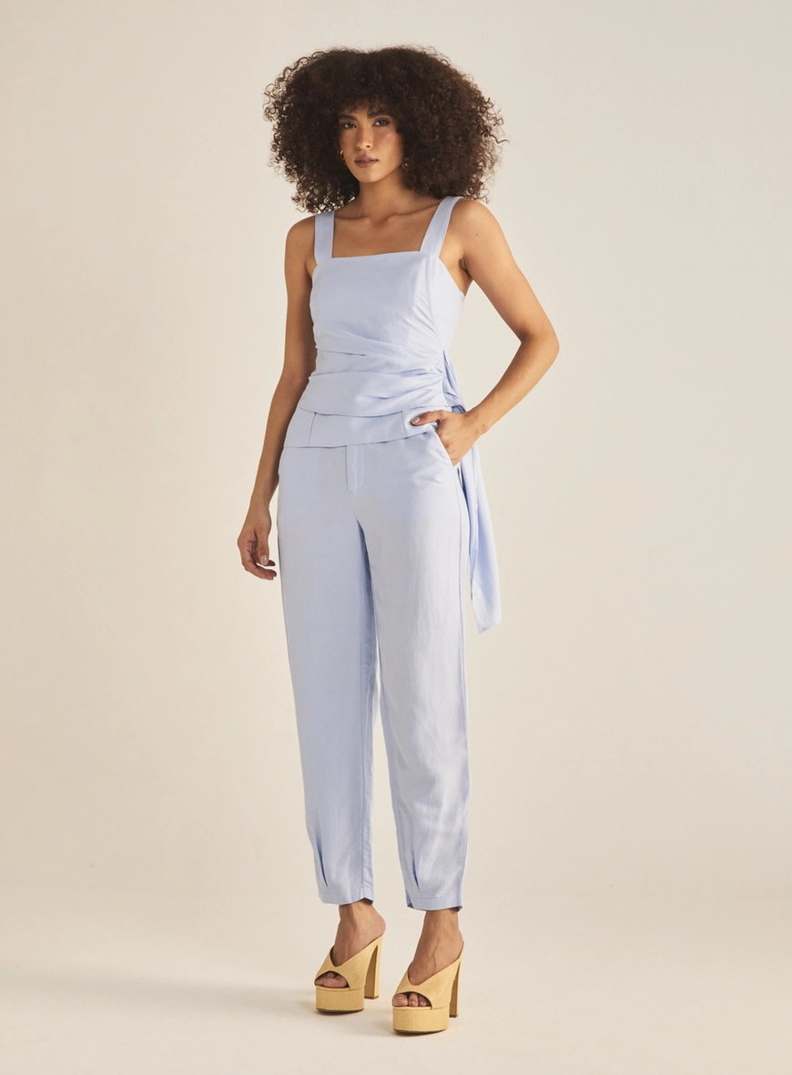 Calça Feminina Linho Cenoura Azul Tranquile Blue 1