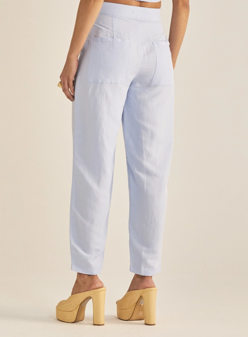 Calça Feminina Linho Cenoura Azul Tranquile Blue 4