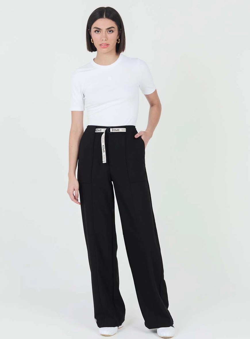 Calça Feminina Alfaiataria Wide Leg Com Cinto Preto 1