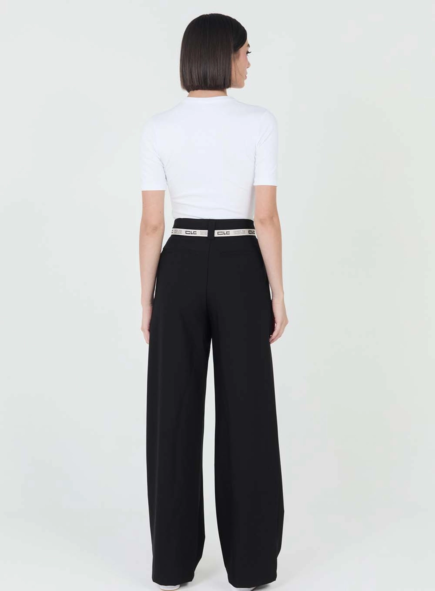 Calça Feminina Alfaiataria Wide Leg Com Cinto Preto 4