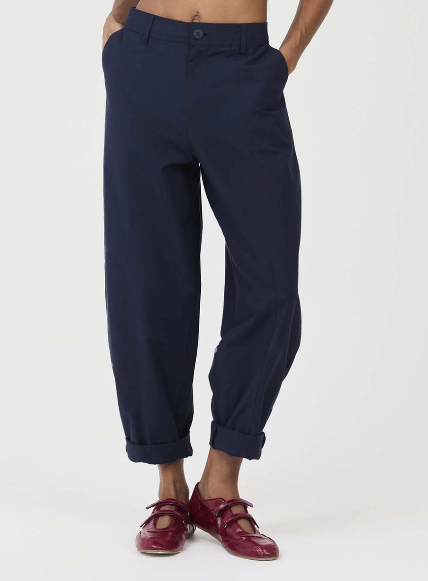 Calça Feminina Alfaiataria Ballon Com Bolsos Faca Azul 2