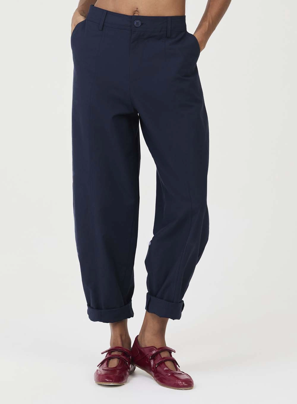 Calça Feminina Alfaiataria Ballon Com Bolsos Faca Azul 2
