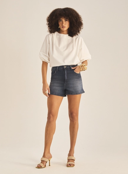 Short Jeans Feminino Vintage Com Puídos
