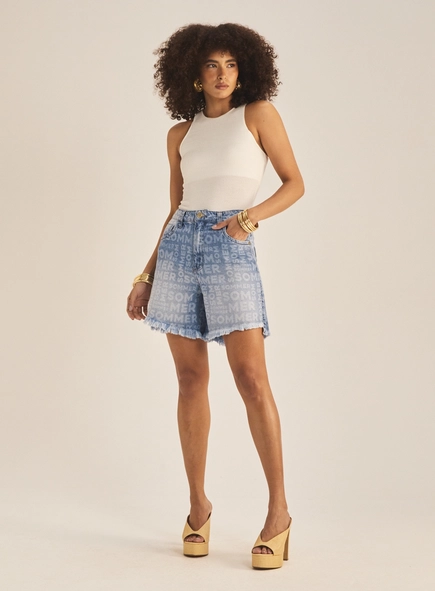 Short Jeans Feminino Vintage Estampado