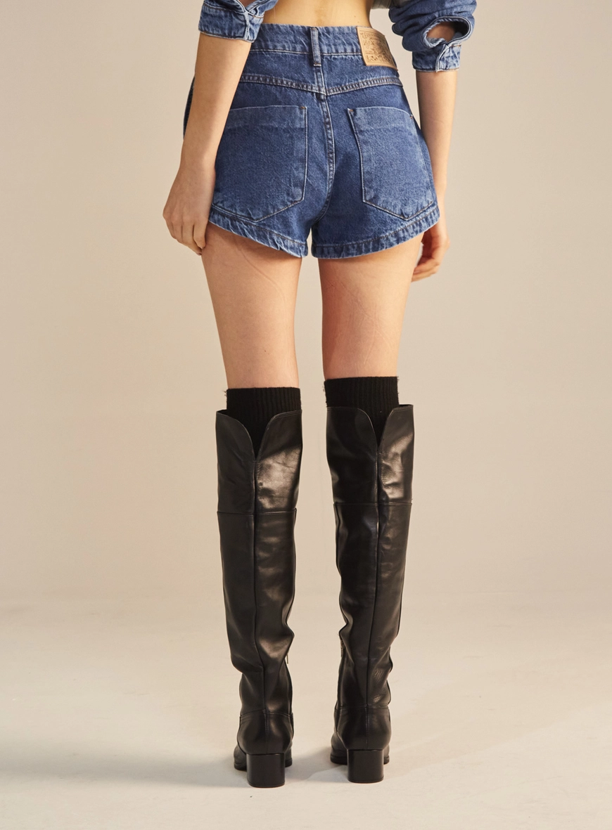 Short Jeans Feminino Tom Boy Curto Índigo 4