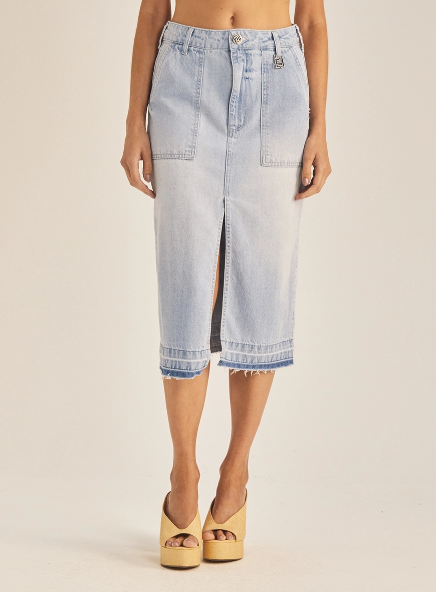 Saia Jeans Midi Com Detalhe De Alça Lateral Índigo 2