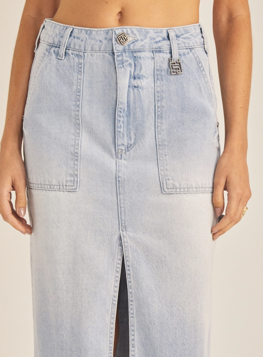 Saia Jeans Midi Com Detalhe De Alça Lateral Índigo 3