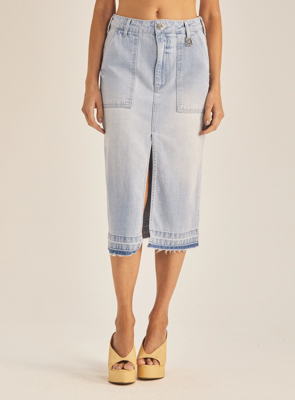 Saia Jeans Midi Com Detalhe De Alça Lateral Índigo 2