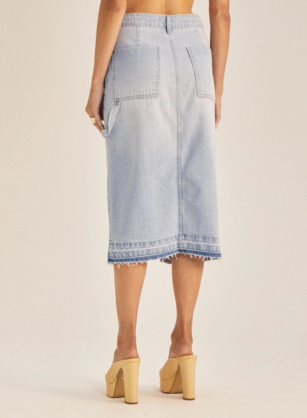 Saia Jeans Midi Com Detalhe De Alça Lateral Índigo 4