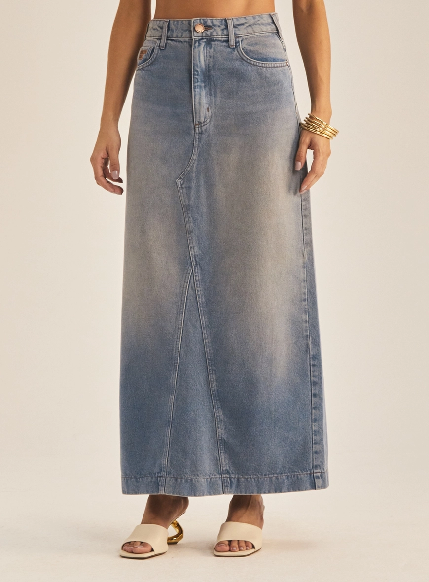 Saia Jeans Longa Com Bolsos Índigo 2