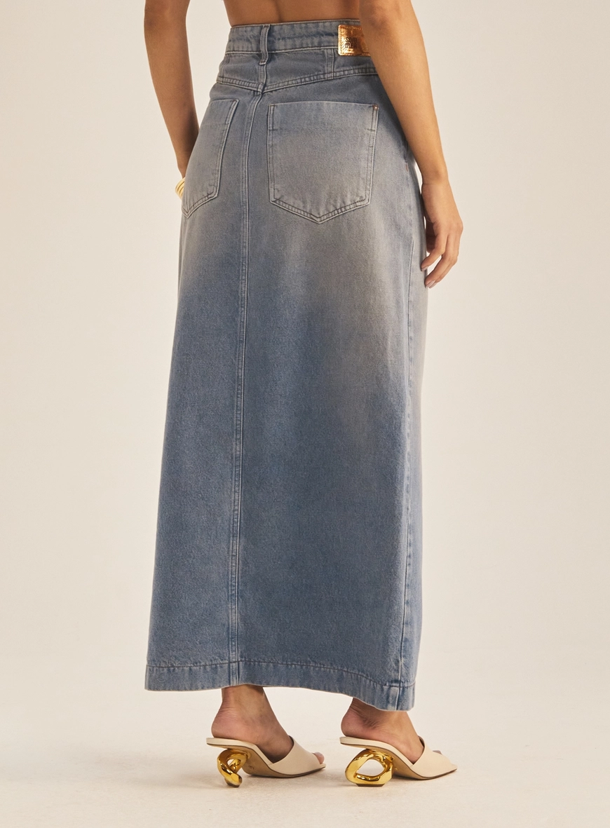 Saia Jeans Longa Com Bolsos Índigo 4