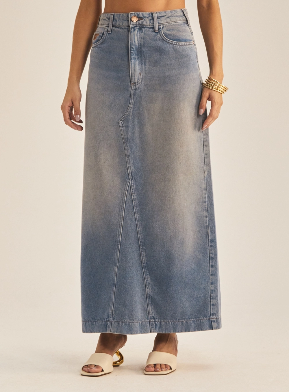 Saia Jeans Longa Com Bolsos Índigo 2