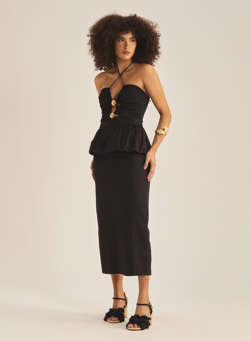 Saia Slim Peplum Com Fenda Preto 1