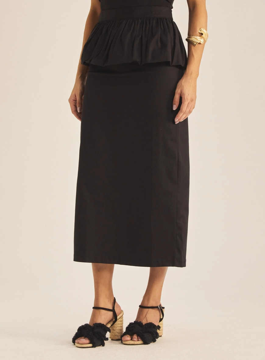 Saia Slim Peplum Com Fenda Preto 2