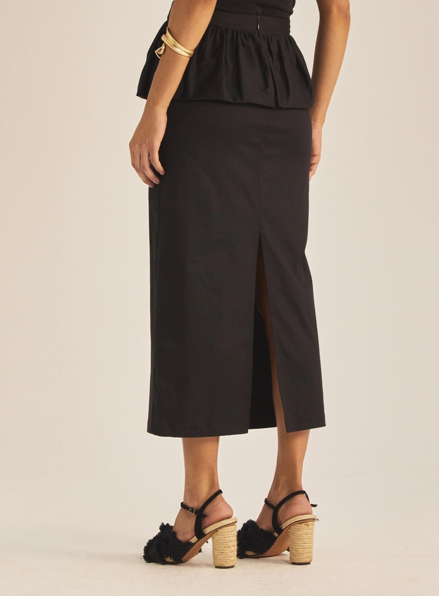 Saia Slim Peplum Com Fenda Preto 4