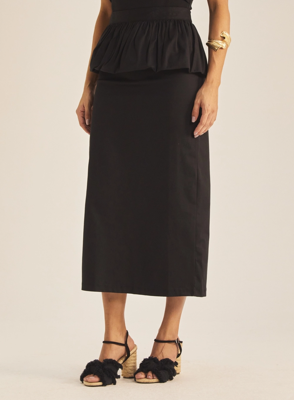 Saia Slim Peplum Com Fenda Preto 2