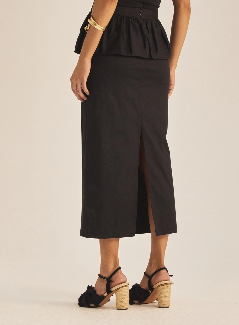 Saia Slim Peplum Com Fenda Preto 4