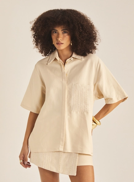 Camisa Feminina Comfort Linho Com Bolsos