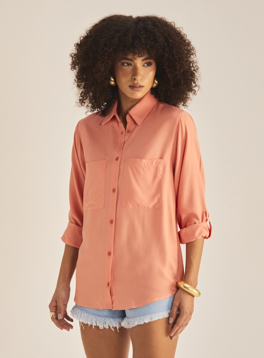 Camisa Feminina Comfort Manga Longa Laranja 2