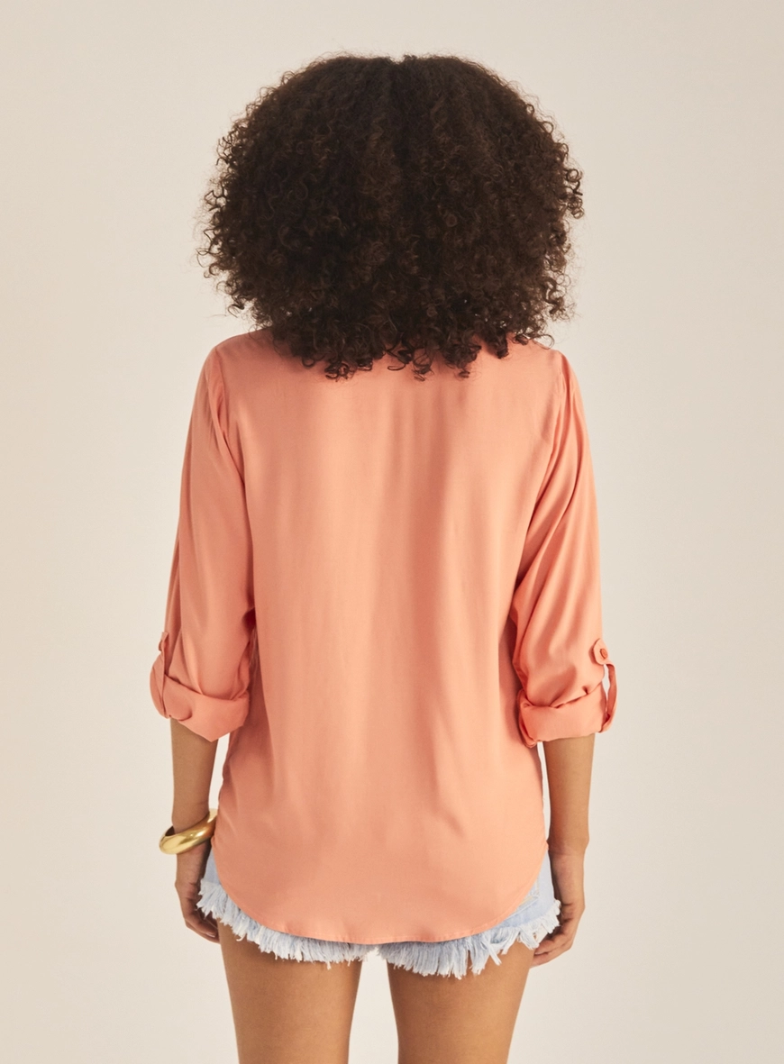 Camisa Feminina Comfort Manga Longa Laranja 4