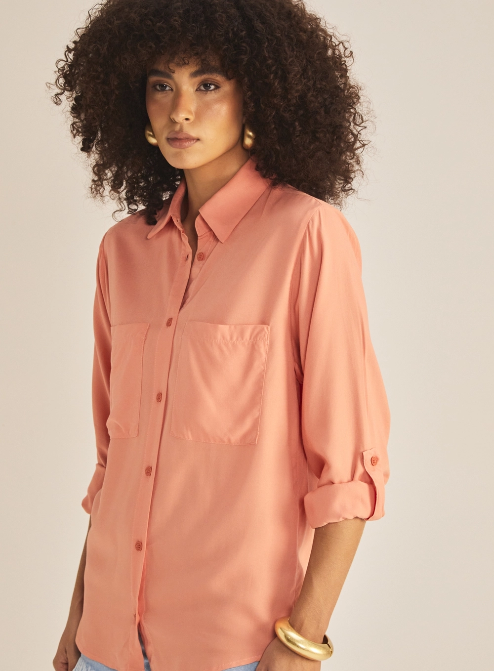 Camisa Feminina Comfort Manga Longa Laranja 3