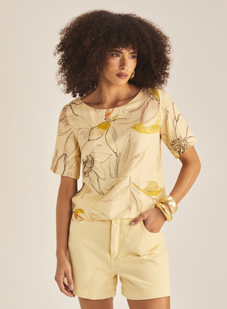 Camiseta Feminina Comfort Linho Estampado Estampados 2