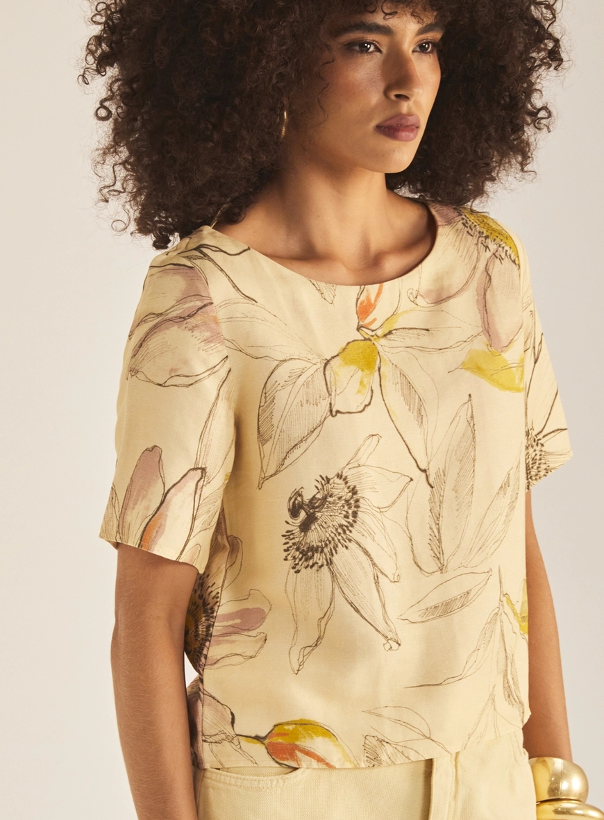 Camiseta Feminina Comfort Linho Estampado Estampados 3