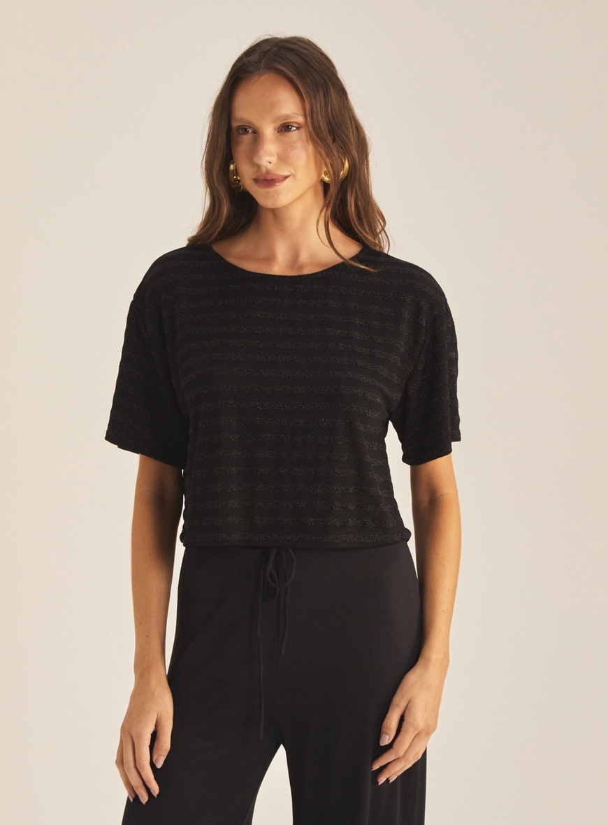 Camiseta Feminina Over Listrada Preto 2