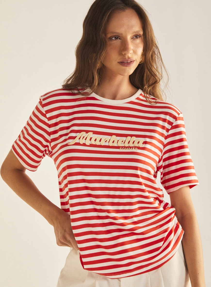 Camiseta Feminina Boyfriendy Listrada Estampados 3