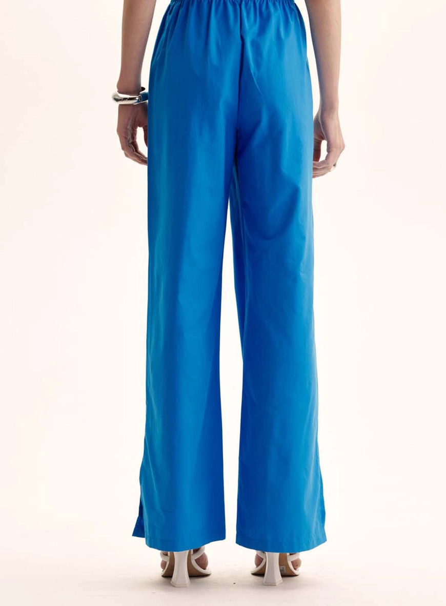 Calça Feminina Reta Wide Leg Com Fenda Azul 3