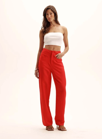 Calça Linho Feminina Cenoura Com Bolsos
