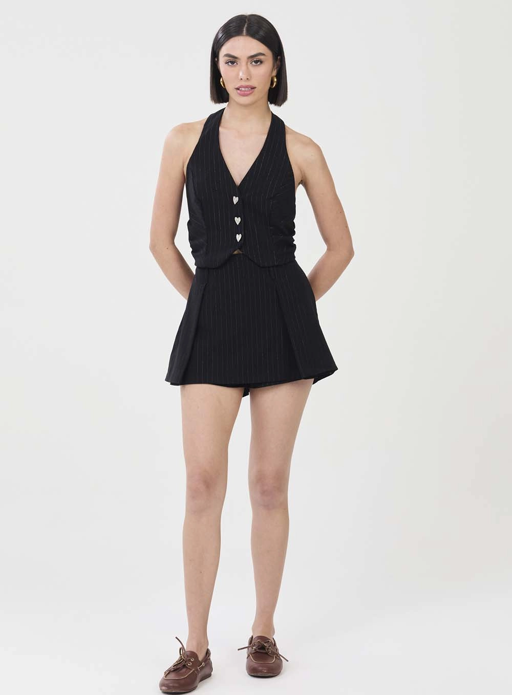 Short Saia Alfaiataria Listrado Fio Lurex Estampados 1
