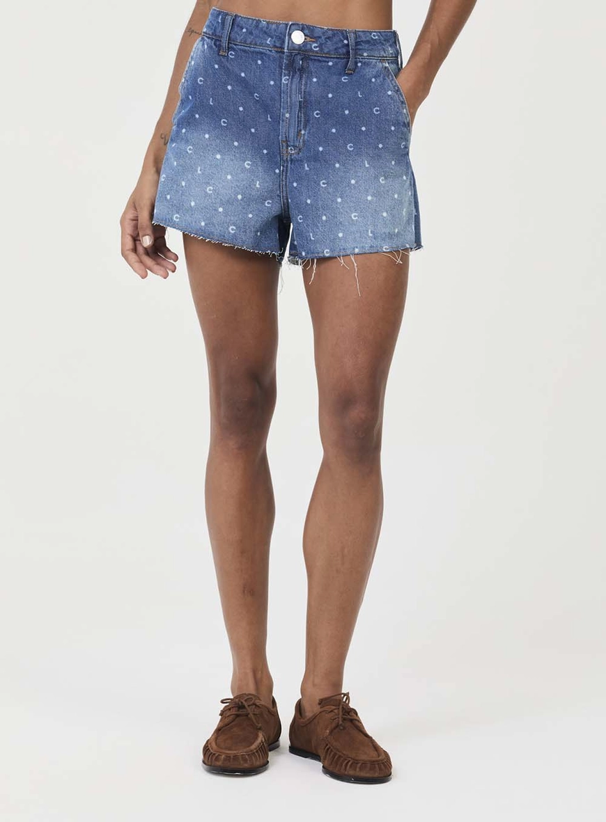 Short Jeans Regular Média Estampado Laser Indigo 2