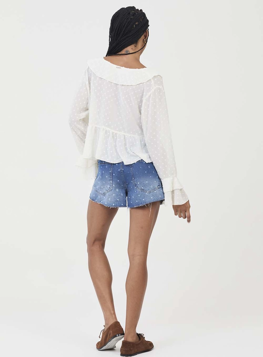 Short Jeans Regular Média Estampado Laser Indigo 4