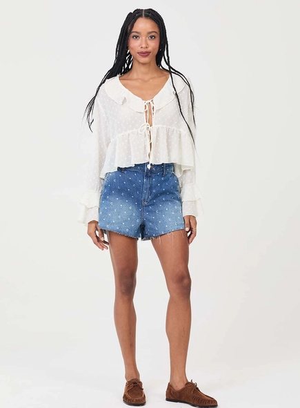 Short Jeans Regular Média Estampado Laser