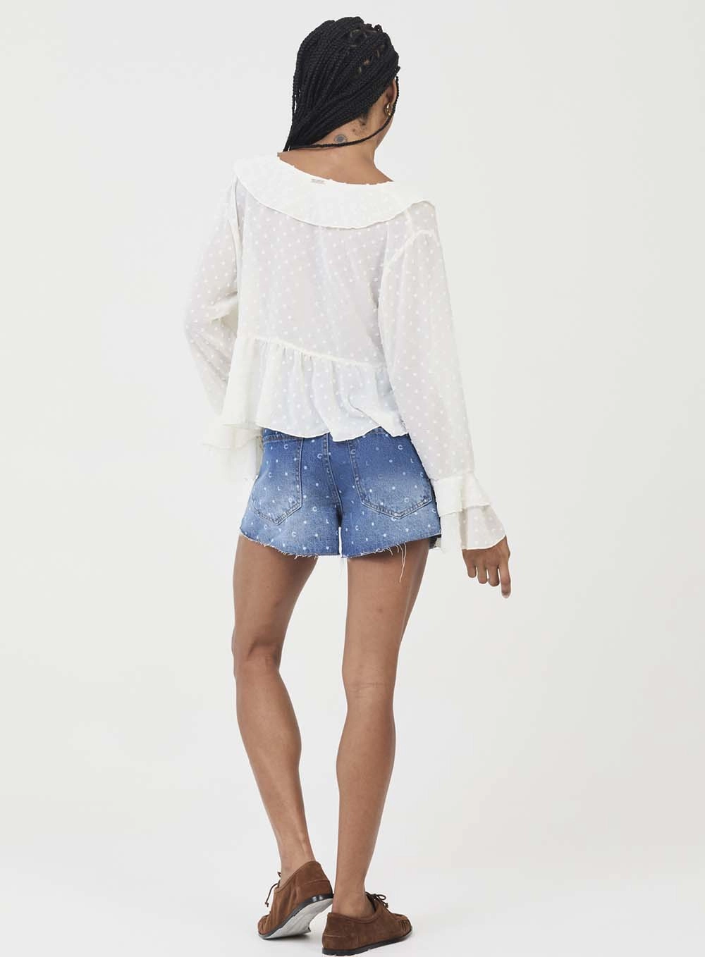 Short Jeans Regular Média Estampado Laser Indigo 4