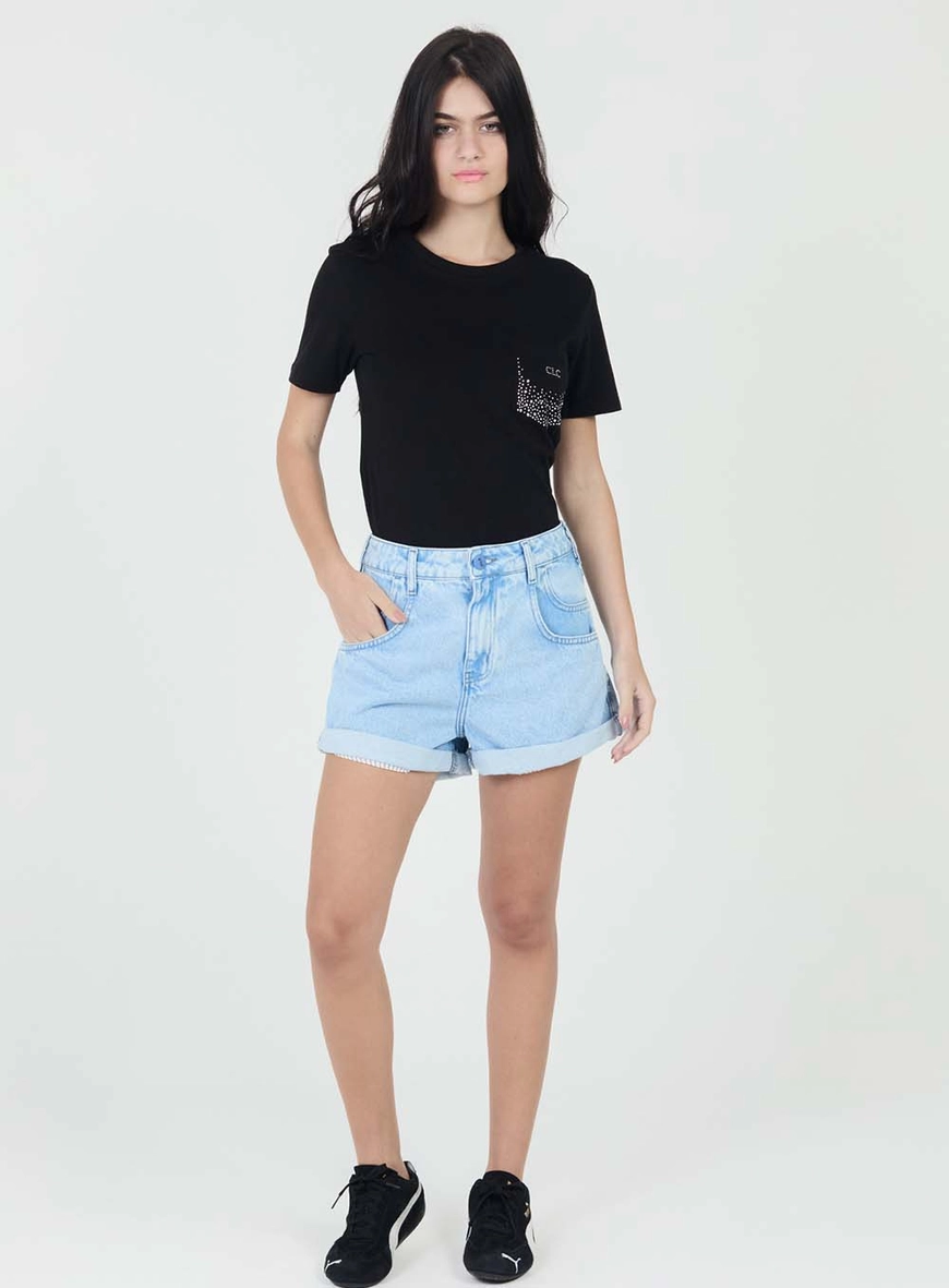 Short Jeans Boyfriend Barra Dobrada Detalhe Forro Índigo 1
