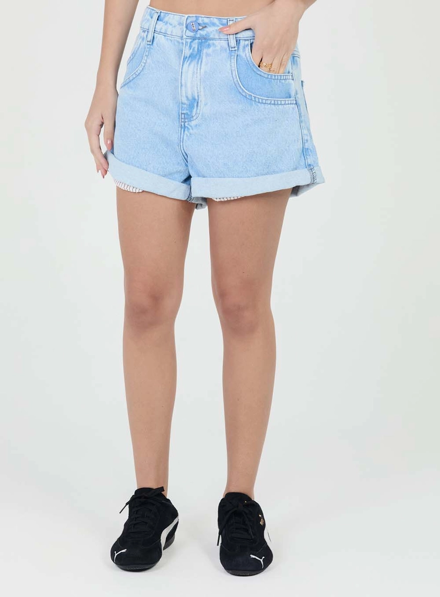 Short Jeans Boyfriend Barra Dobrada Detalhe Forro Índigo 2