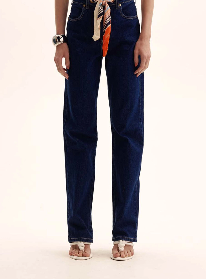 Calça Jeans Feminina Com Faixa - Laura Índigo 2