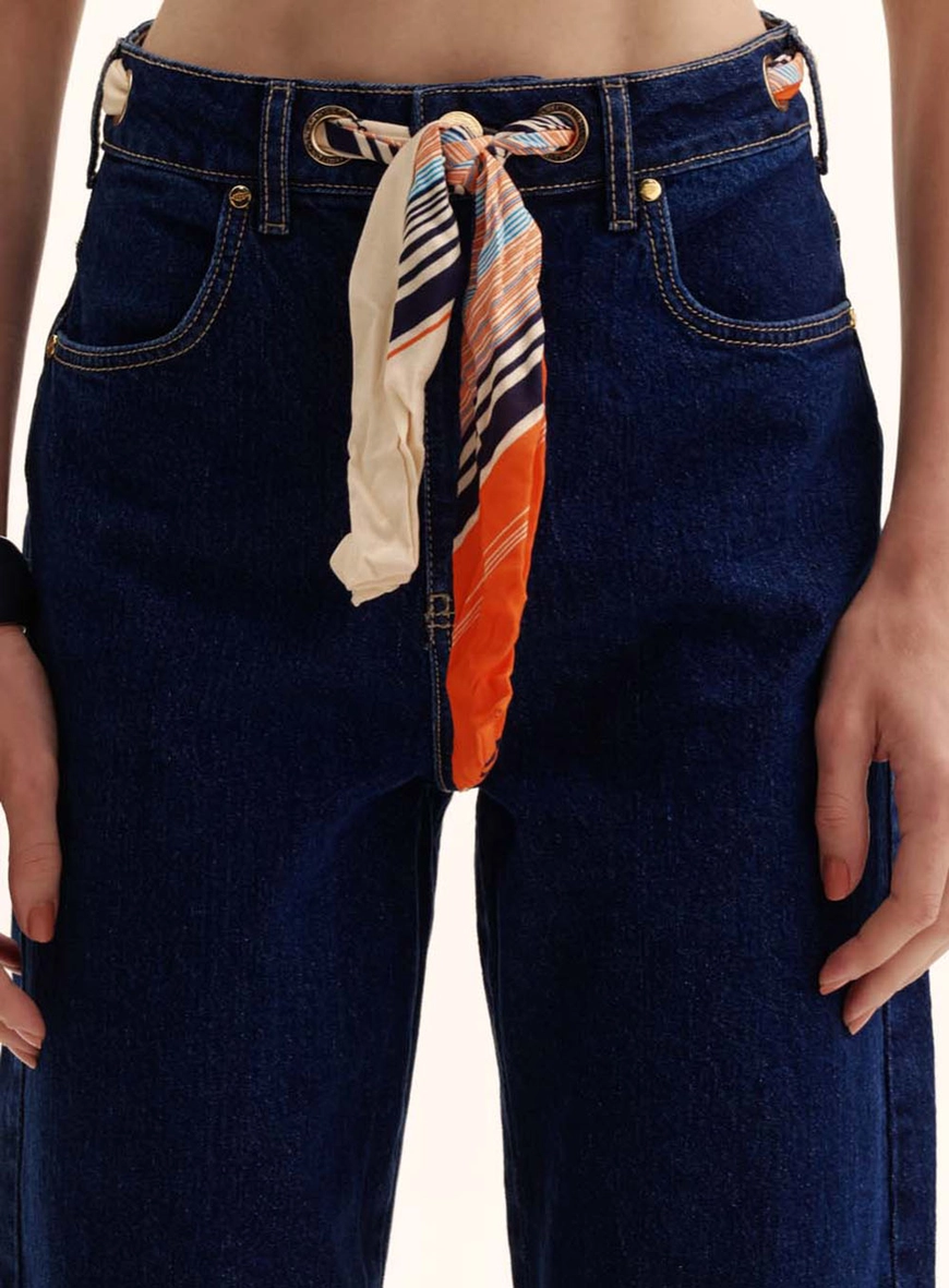 Calça Jeans Feminina Com Faixa - Laura Índigo 3