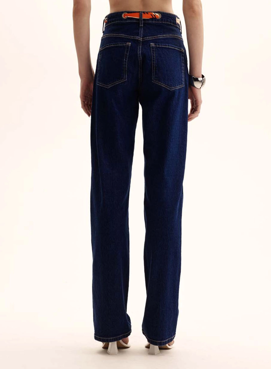 Calça Jeans Feminina Com Faixa - Laura Índigo 4