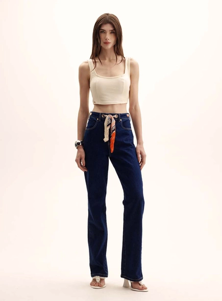 Calça Jeans Feminina Com Faixa - Laura