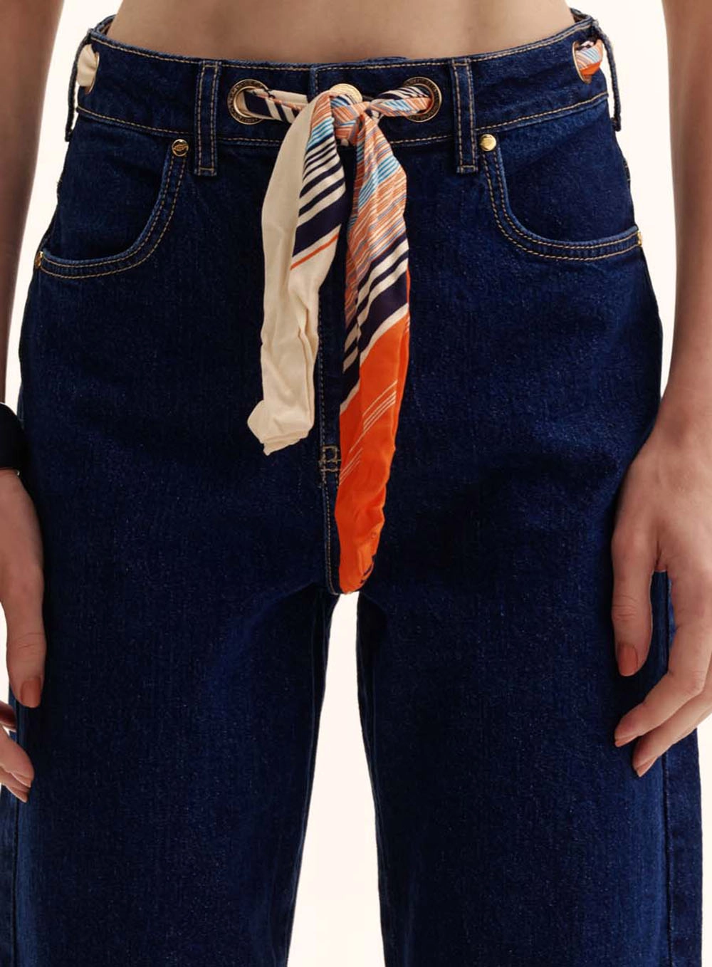 Calça Jeans Feminina Com Faixa - Laura Índigo 3