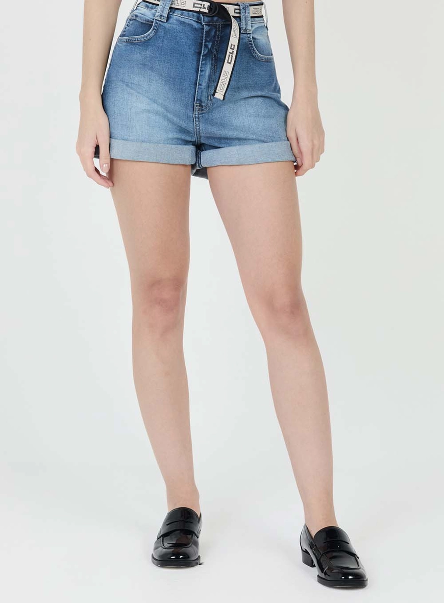 Short Jeans Mom Stretch Com Cinto Índigo 2