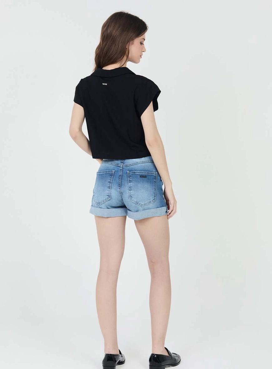 Short Jeans Mom Stretch Com Cinto Índigo 4