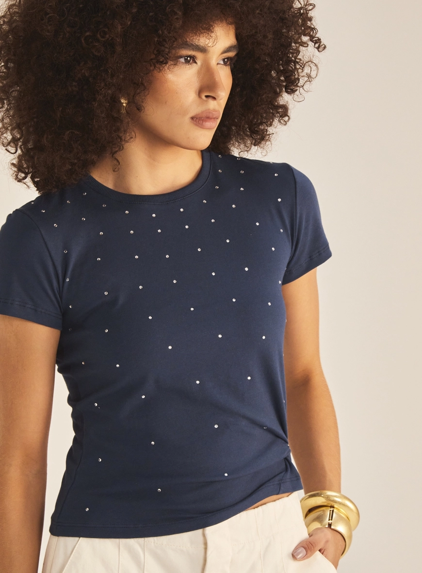 Camiseta Feminina Small Com Aplicação Azul 3